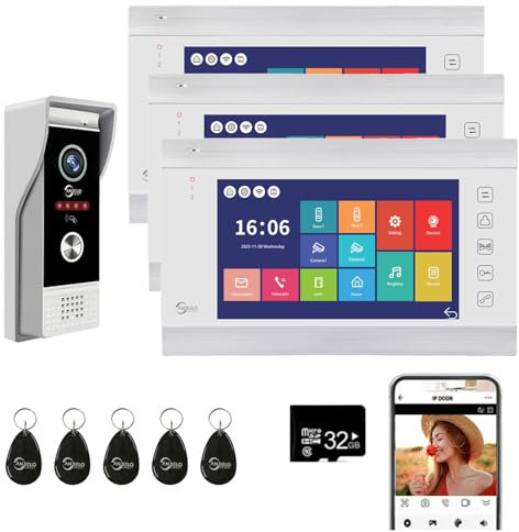 Videocitofono, videocamera WiFi con monitor da 7 pollici, campanello cablato con 1080P, supporta l'ingresso della scheda e il rilevamento del movimento, audio bidirezionale (1 Campanello+3 Monitor)