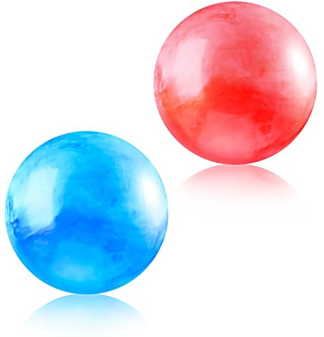 2 Pcs Kids Playground Ball, 8.5 Inch Bouncy Ball for Kids Boys Girls, Marbleized Bounce Balls for Indoor Outdoor Games, Party Favors, Inflatable Balls for Beach, School, Park, Backyard (Blue & Red)