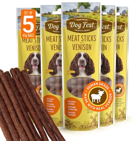Dog Fest Premium Venison Meat Sticks – High Meat Content Natural Dog Treats for Adult Dogs – Rawhide Free Soft Dog Training Treats with Venison & Duck – 45g (Pack of 5)