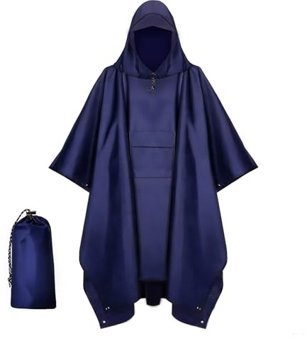 Keratobleem Poncho Pluie Imperméable avec Capuche, Poncho Imperméable Multifonctionnel 3 en 1, Poncho Imperméable Unisexe, Réutilisable,Cape de Pluie pour Moto/Vélo -Bleu