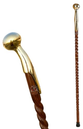 AZQAAN Handmade Brass Designer Head Handle Vintage Wooden Walking Cane – 37–38 Solid Rosewood Shaft, Brass Handle, Stylish Walking Stick for Men & Women, Senior Citizens, Costumes & Parties