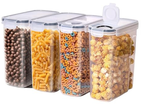 4 st förvaringsbehållare, förvaringsbehållare, lufttät mat- och spannmålsbehållare, plastspannmålsorganisatör, för müsli, cornflakes, husdjursmat