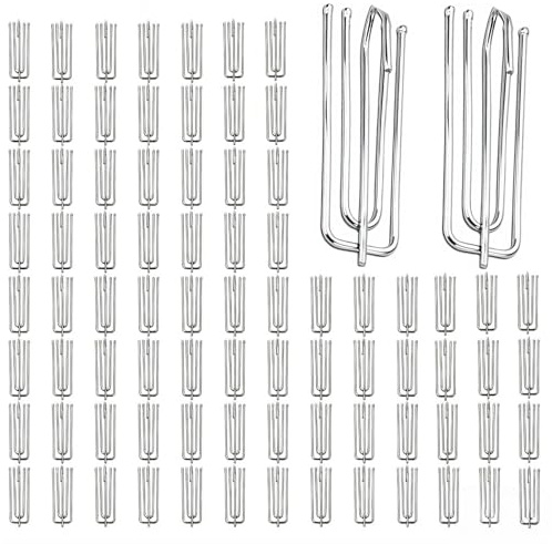 PHMING 70 Piezas Ganchos Cortinas Riel de 4 Puntas, Ganchos para Cortinas de Acero Inoxidable, Gancho para Visillos 70 x 27 mm, Superficie Lisa, para Dormitorio, Baño, Cocina