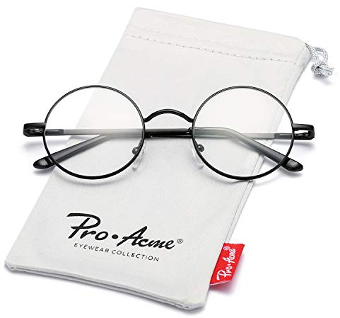 Pro Acme Non Prescription Clear Lens Glasses Retro Small Round Metal Frame (Black)