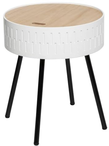 Atmosphera Table d'Appoint Coffre Shiro Blanc et Bois D38,5xH45,5 cm