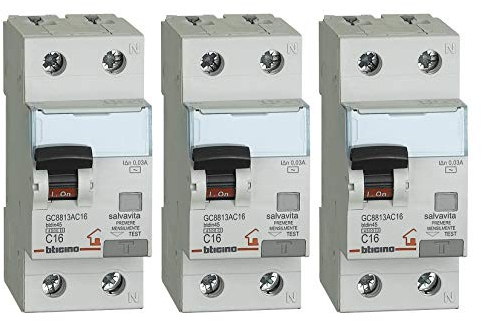 Bticino ASTGC8813AC16 Kit Composto Da 3 Pezzi di Interruttore Magnetotermico Differenziale, Bianco