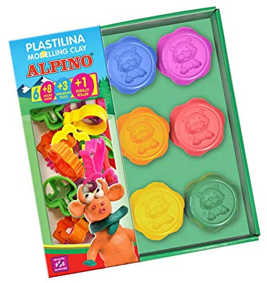 Plastilina alpino kit de 6 colores + herramienta + rodillo | Plastilina para Niños |Incluye accesorios |Colores Intensos