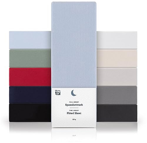 Blumtal Basics Baumwolle Spannbettlaken 140x 200 cm - 100% Baumwolle Bettlaken, bis 25cm Matratzenhöhe, Hellblau