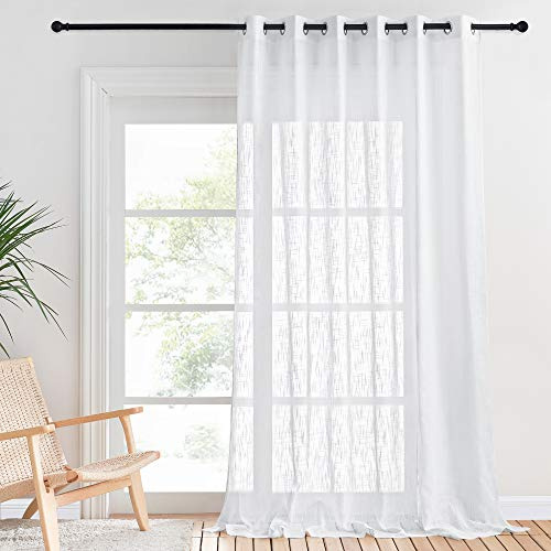 PONY DANCE Tende da soggiorno in voile di lino, semitrasparenti, decorazione per la casa, camera da letto, pannello con occhielli, pronte da appendere, larghezza 200 x altezza 260 cm, colore: bianco