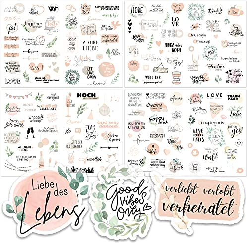 Sticker Hochzeit Gästebuch (164 Motive) - Vintage Hochzeit Aufkleber für Gästebuch oder Fotoalbum mit viel Liebe - Love Stickers für Scrapbook oder Bullet Journal - Wedding Deko mit Herz - Peach