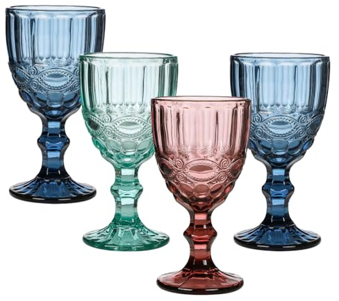 Dibor Wine Goblet Set Baroque Embossed 300ml Wine Glasses Dishwasher Safe
