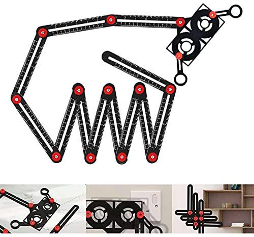 CDIYTOOL Règle de mesure multi-angles, 12 côtés précis en alliage d'aluminium, outil mise page gabarit avec poinçon, perçage pour les constructeurs, artisans, charpentiers, bricoleurs (C), noir
