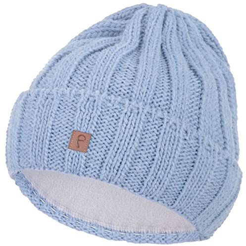 Faera Mütze Damen Beanie Wintermütze gefüttert Grobstrick Fleecefutter Mädchen Strickmütze 75, Farbe:Hellblau