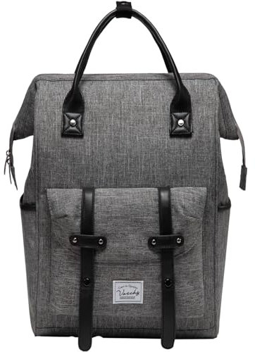 VASCHY Mochila Portatil Mujer, Mochila para Ordenador Portátil 15.6 Pulgadas Impermeable Mochila Casual de Mujer Hombre para Trabajo Viaje Universidad con Puerto de Carga USB, Gris Carbón