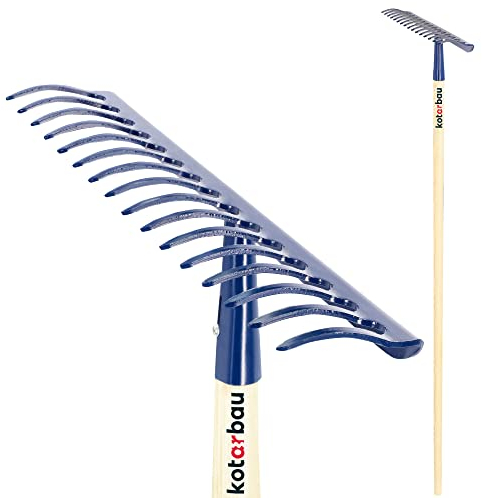 KOTARBAU® Rechen mit 16 Zinken aus Stahl Gebogen Verstärkt mit Holzstiel 156 cm zum Fegen von Laub Gras Gartenharke Gartenrechen Laubbesen Handharke Gartengeräte Gartenwerkzeug
