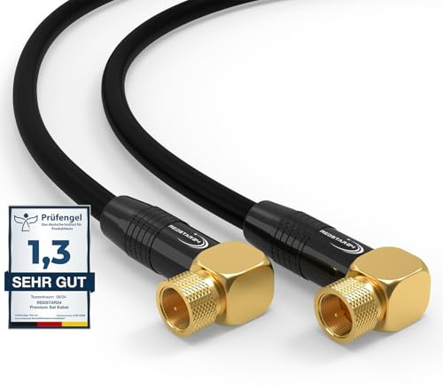 SAT Kabel 5m Satellitenkabel SAT TV Antennenkabel Digital Koaxialkabel Coaxial Internet 2x F-Stecker 90° Grad Gewinkelt Winkelstecker Router Modem Anschlusskabel HD 4K UHD DVB-S DVB-S2 Schwarz,