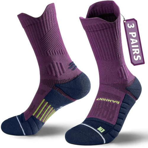 Rahhint Calcetines de Running Largos para Hombre, 3 Pares, Tallas 35-51, COOLMAX Transpirables, Antiampollas, Acolchados, con Soporte de Compresión y Arco