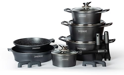 Royalty Line Topfset 14 Tlg. Silber - Töpfe Set geeignet für Induktion - Kochtopf Set & Pfannen mit Anti Haft Beschichtung - Pfannenset aus Alu mit Hitzeschutz Silikon Griffen - Topf set mit Deckel