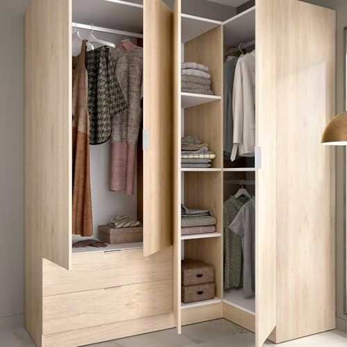 Dmora Guardaroba Grande Sillara 90.5x184h cm Marrone Rovere 2 Cassetti 4 Ripiani, Armadio Camera da Letto Appendiabiti