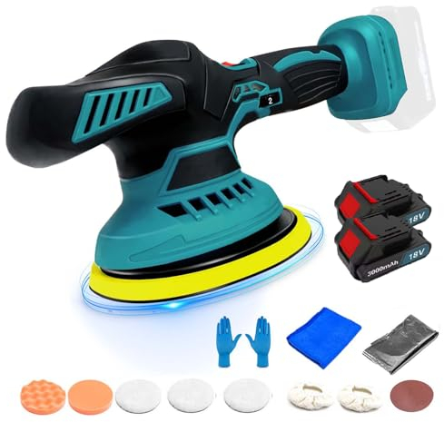 Lucidatrice a batteria, compatibile con Makita Bürstenlo, con batteria da 3000 mAh e caricatore, 125 mm per rimuovere vernice e malta, per lucidare, levigare