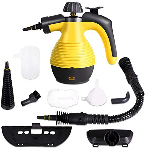 GYMAX Pulitore a Vapore Portatile, con 9 Accessori per Rimuovere Macchie, Tappeti, Tende, 3 Bar ad Alta Pressione per Cucina e Bagno, 350ML, Giallo
