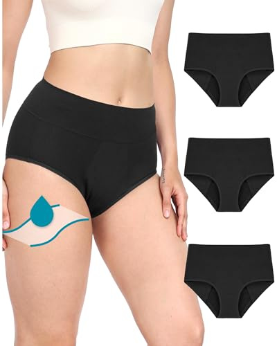 Neione Mutande Mestruali Donna Flusso Abbondante Vita Alta Cotone Slip Ciclo Mestruale 50ml Assorbenti Pacco da 3 Nero XXL