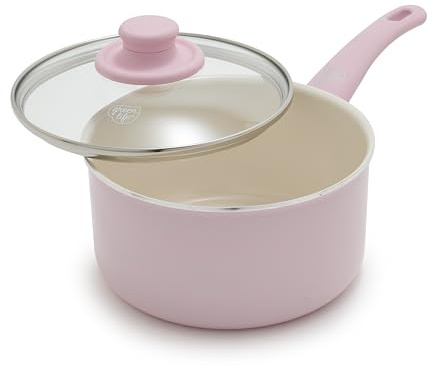 GreenLife 2.5QT Nonstick Saucepan with Glass Lid, Soft Grip, PFAS-Free Ceramic, Multipurpose Chef Pan, Milk & Sauce Cooking Pot, Dishwasher & Oven Safe to 350˚F, Stay-Cool Handle, Pink