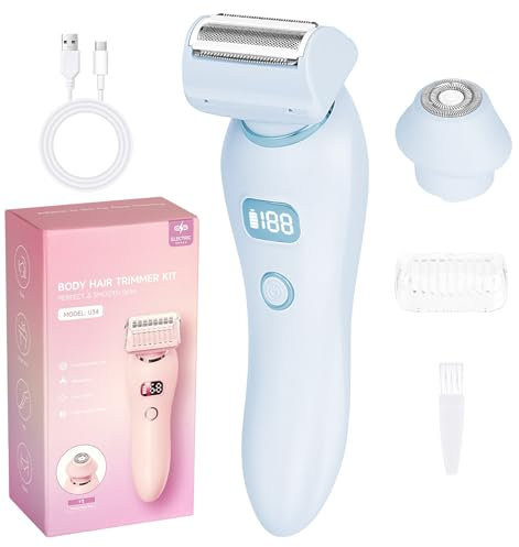 AOOWU Rasoio Intimo donna, 2 In 1 Rasoio Elettrico Donna Inguine, IPX7 Depilatore Corpo Donna, Epilatore Viso Donna di Rimozione per Bikini Ascelle Gambe, Ricaricabile Dry Wet, con Display LED
