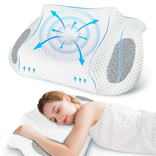 VBXBKC Cervical Neck Pillow for Neck Pain Relief, Ergonomic Orthopedic Neck Support Pillow, Memory Foam Support Pillow for Side, Back & Stomach Sleepers with Removable Cover