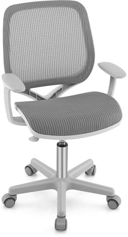 RELAX4LIFE Silla Escritorio Niña Giratoria 360° con Altura Ajustable, Ruedas Bloqueables, Respaldo y Reposabrazos Ergonómicos para Niños 3-10 Años, Silla Infantil para Dormitorio y Estudio (Gris)