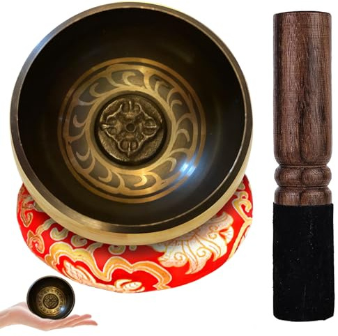 SPORWAY Tibetan Singing Bowl Set: 4 Pcs Solid Brass Essentials Tibetan Singing Bowls Meditation Set, Handcrafted Tibetan Yoga Singing Bowl Set, for Meditation Therapy (8cm)