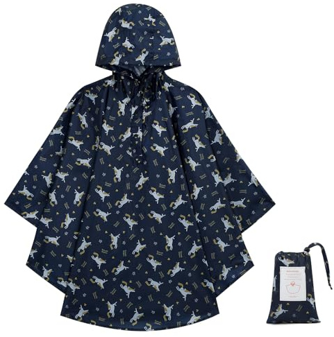 KAKU NANU Kids Rain Poncho 3-12 Years Lightweight Waterproof Cartoon Pattern Rain Coat with Hood Storage Bag Reusable 9 Colors