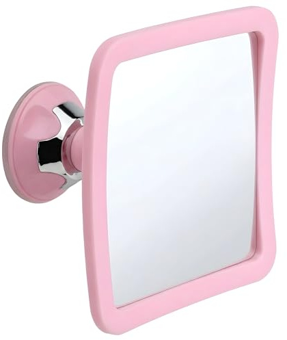 Mirrorvana Espejo de Ducha antivaho para Cuidado de la Piel y Afeitado, diseño irrompible antivaho con Ventosa Fuerte y Giro 360°, Espejo de baño para Rutina de Belleza Mujer - 16 x 16 cm (Rosa)