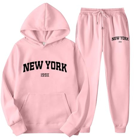 Pull doux avec impression de lettres et pantalon de jogging pour couples, unisexe, thème York, vêtements décontractés, ensemble d'entraînement confortable et élégant avec veste d'été pour femmes, Rose
