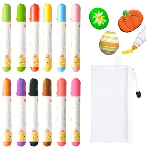 Icing Pens, 12 Color Food Coloring Set with Pouch,Edible Pens for Cake Decorating, Fondant Icing, Writing on Cookies, Cupcakes, Black Icing Pen, Green Food Coloring