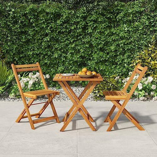 Set da bistrò pieghevole in legno massello di acacia, trattato con olio, set da giardino per esterni, con sedie pieghevoli e tavolo pieghevole, per balcone, terrazza, patio, tavolo da pranzo