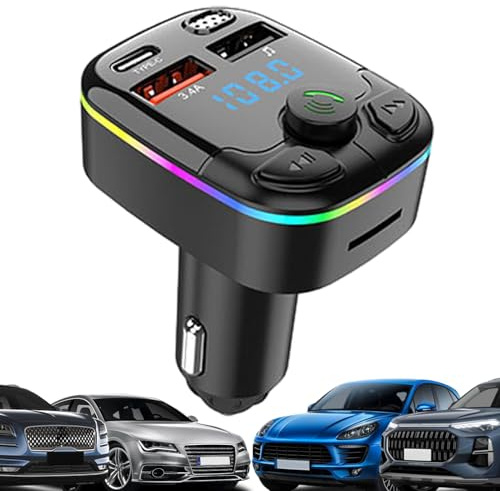 FM-sändare | 5.0-mottagare med LED-skärm, trådlös USB C-laddare, multi