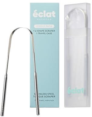 Éclat Stainless Steel Tongue Scraper with Travel Case, Tongue Cleaner for Fresh Breath & Oral Hygiene, Flexible, Durable, Easy-to-Use, Non-Irritating for Oral Care (Single (U Shape))