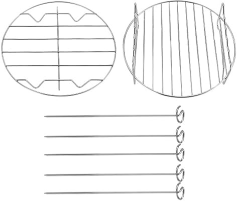 WJnflQN Airfryer Grill Grill - Moule rond de 20 cm de diamètre - Avec brochettes - Insert de friteuse à air chaud en acier inoxydable - Pour la cuisson à la vapeur et les grillades