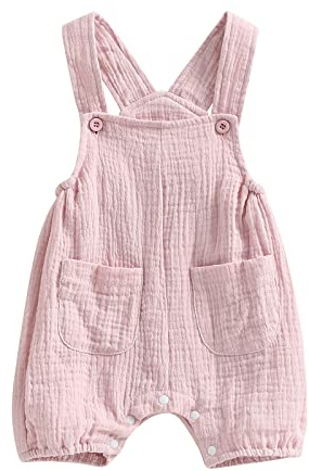 Himllauen Baby Infant Boys Girls Summer Casual Romper Solid Color Sleeveless Cotton Overalls with Pockets Baby Boy Girl Cute Suspender Jumpsuit