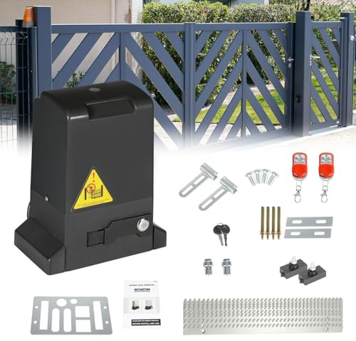 Monucep Accionamiento para puerta corredera de 280 W, 600 kg, accionamiento para puerta de garaje, juego de accionamiento de puerta corredera, juego con mandos a distancia y función de cierre