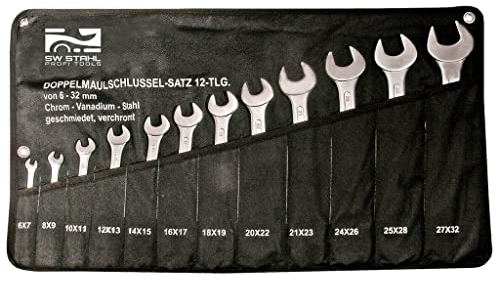 SW-Stahl 00312L Doppelgabelschlüssel-Satz 6-32 mm, 12-teilig I Gabelschlüsselsatz offen I Maulschlüssel Set I Doppelmaulschlüssel I Schraubenschlüssel