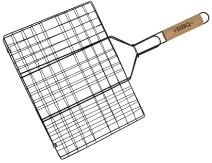 Fackelmann 25196 Grille de barbecue, grille pour barbecue, grille pour grillades au barbecue, Acier, Bois d'hévéa, Brun, 35 x 25,5 x 54 cm