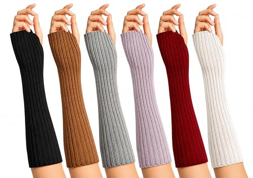 6 Pairs Arm Warmers Womens Fingerless Gloves Cable Knit Thick Thermal Fashion Premium Forearm Sleeve