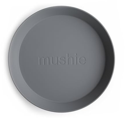 Mushie Dinnerware Plates for Kids | Tableware Set of 2 | Reusable BPA Free | Dishwasher & Microwave Safe | Made in Denmark | Round (Smoke)