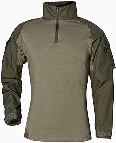 FENG Taktisk militär strid t-shirt för män långärmad slim fit camo skjorta militäruniform airsoft tillbehör jakt vandring, Grön, XL