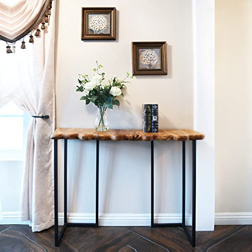 WELLAND Cedar Wood Live Edge Console Table 13 D x 42 W x 33 H Writing Desk, Vanity, Rustic Display Wood Table for Living Room, Hallway, Bedroom, Dining Room, Entryway