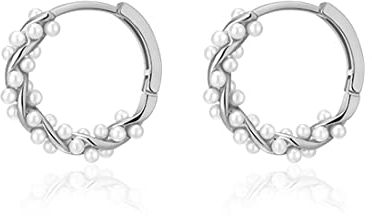 SLUYNZ Sterling Silber Creolen Ohrringe für Damen Mädchen Perlen Creolen Ohrringe Hochzeit Braut (A-Silber)