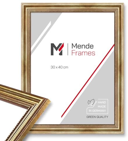 Mende Frames Marco de fotos antiguo, 28 x 35 cm, color dorado, marco de fotos de madera, marco de fotos barroco dorado, fabricado en Alemania I V450