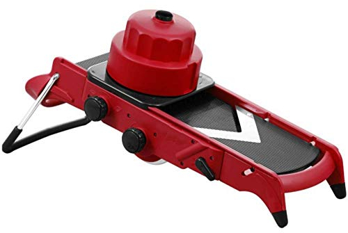 Mandolino Affettaverdure regolabile – Lama a V multiuso per cubi, strisce, fette – utensile da cucina multiuso rosso nero